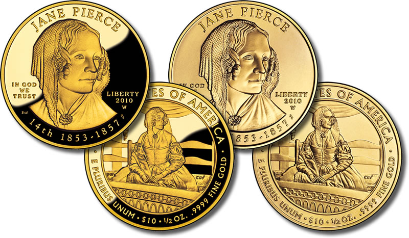 Jane Pierce First Spouse Gold Proof and Uncirculated Coins - Click Image to 